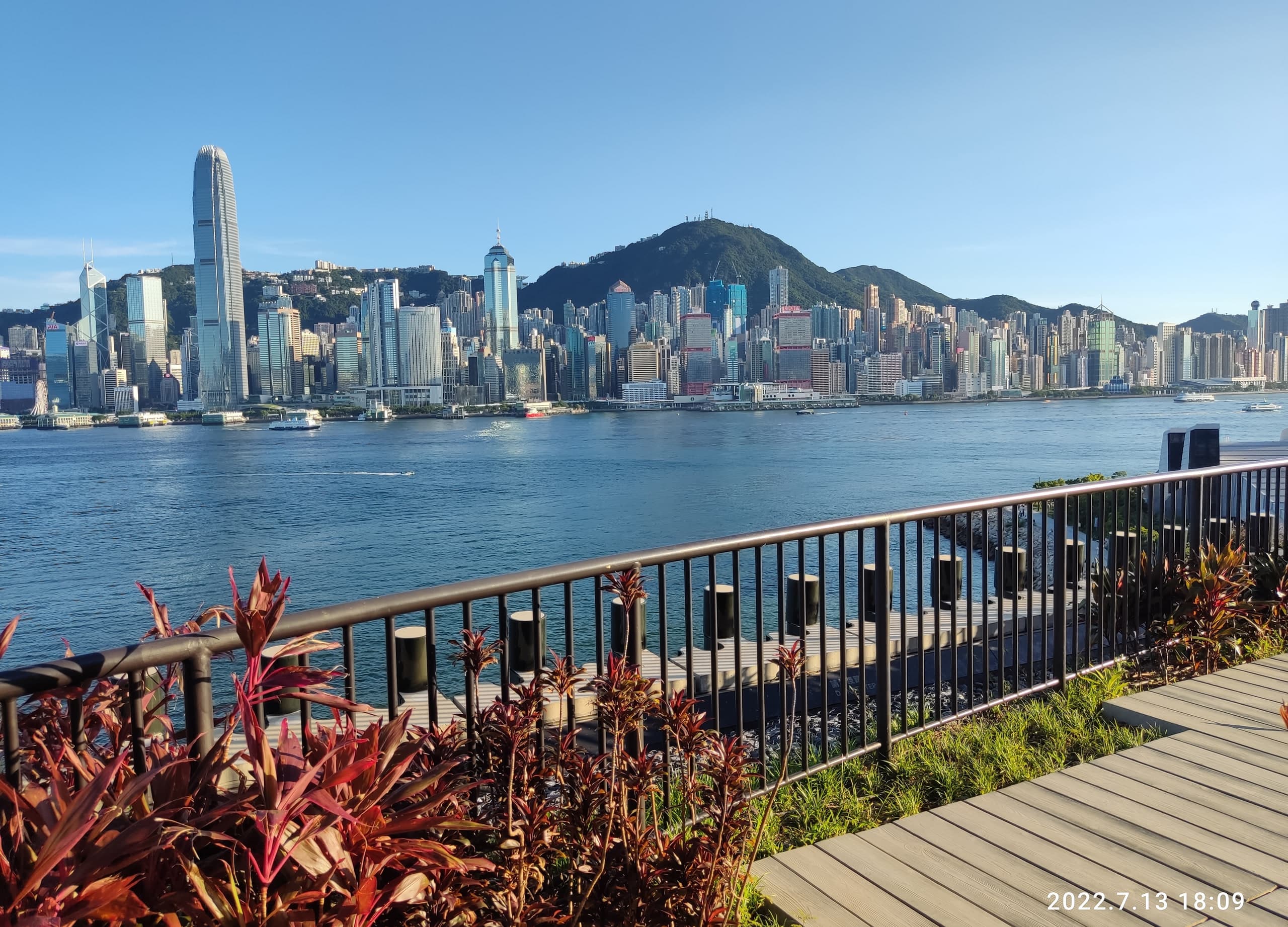 Victoria Harbour and Hong Kong Island skyline from the M+ roof garden, West Kowloon