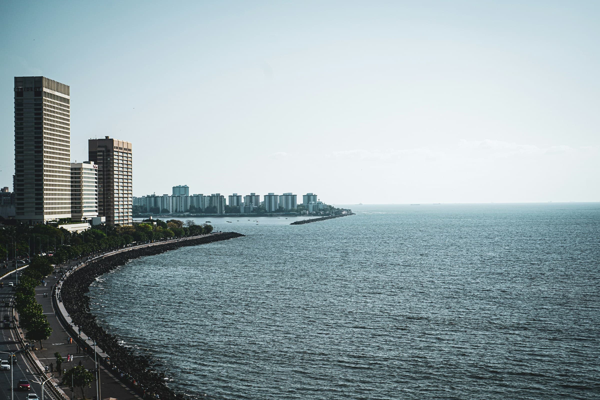 Marine Drive and Mumbai skyline at dusk