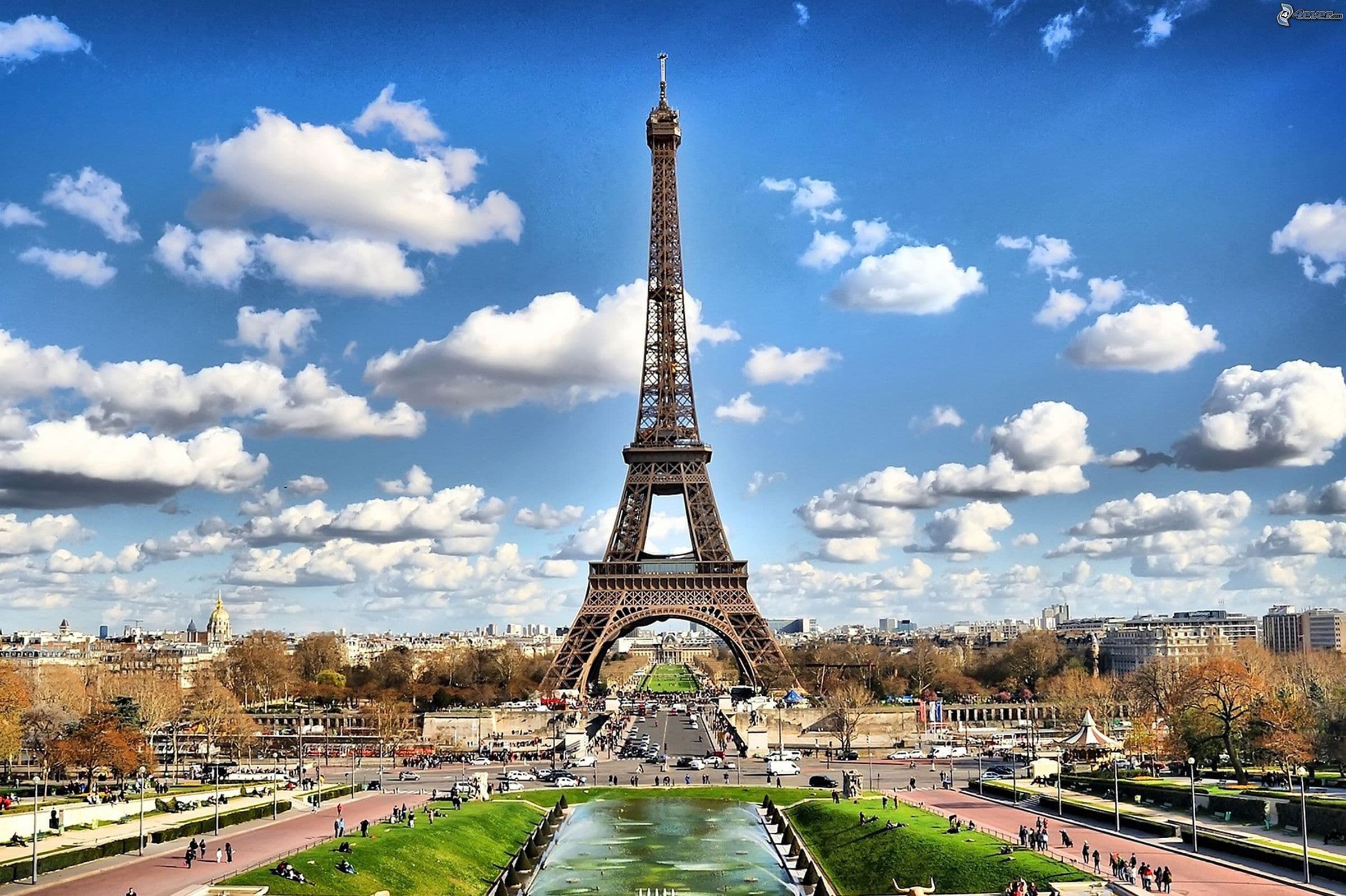 Eiffel Tower against a blue sky, Paris