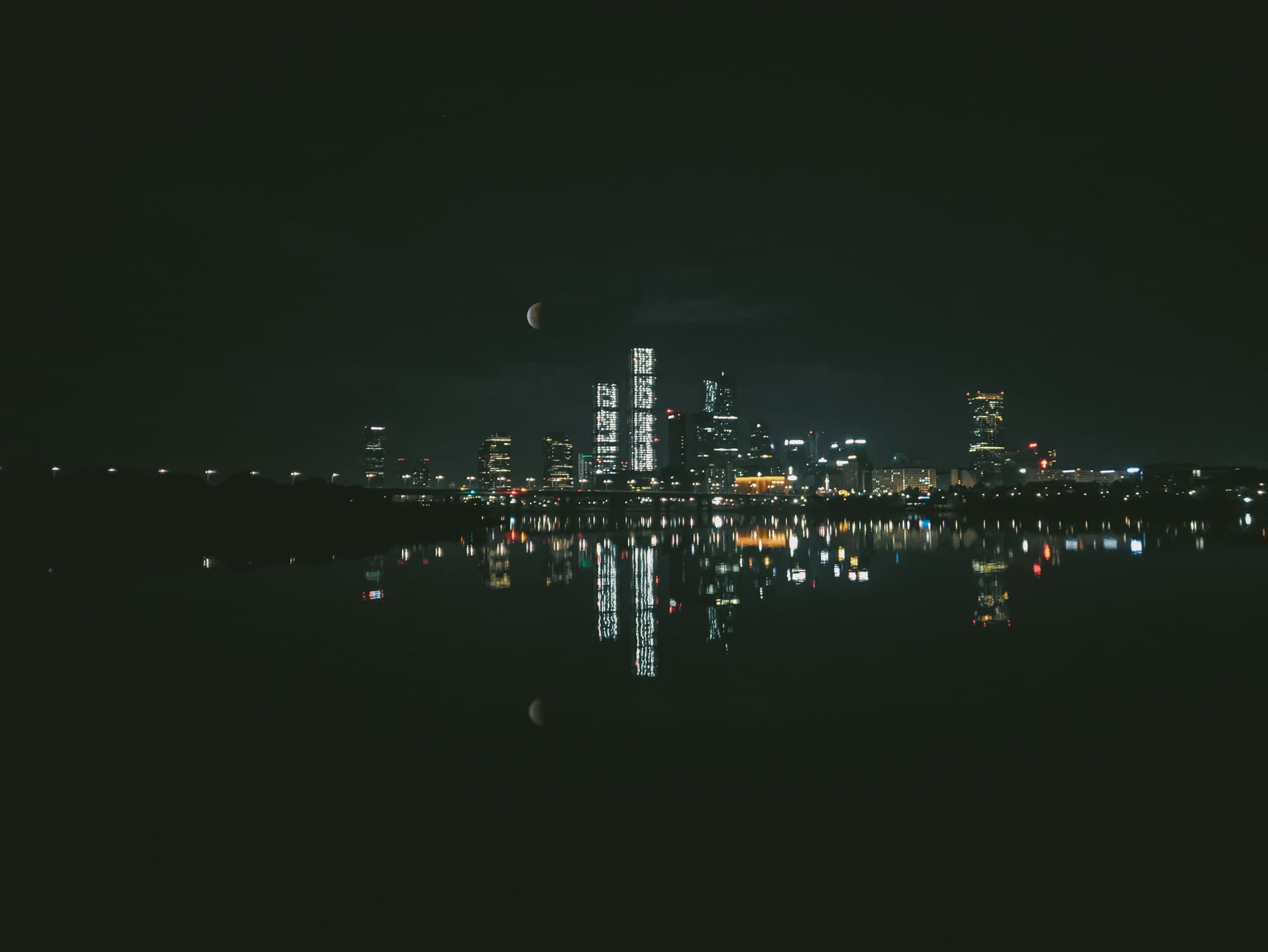 Seoul skyline reflected on the Han River at night