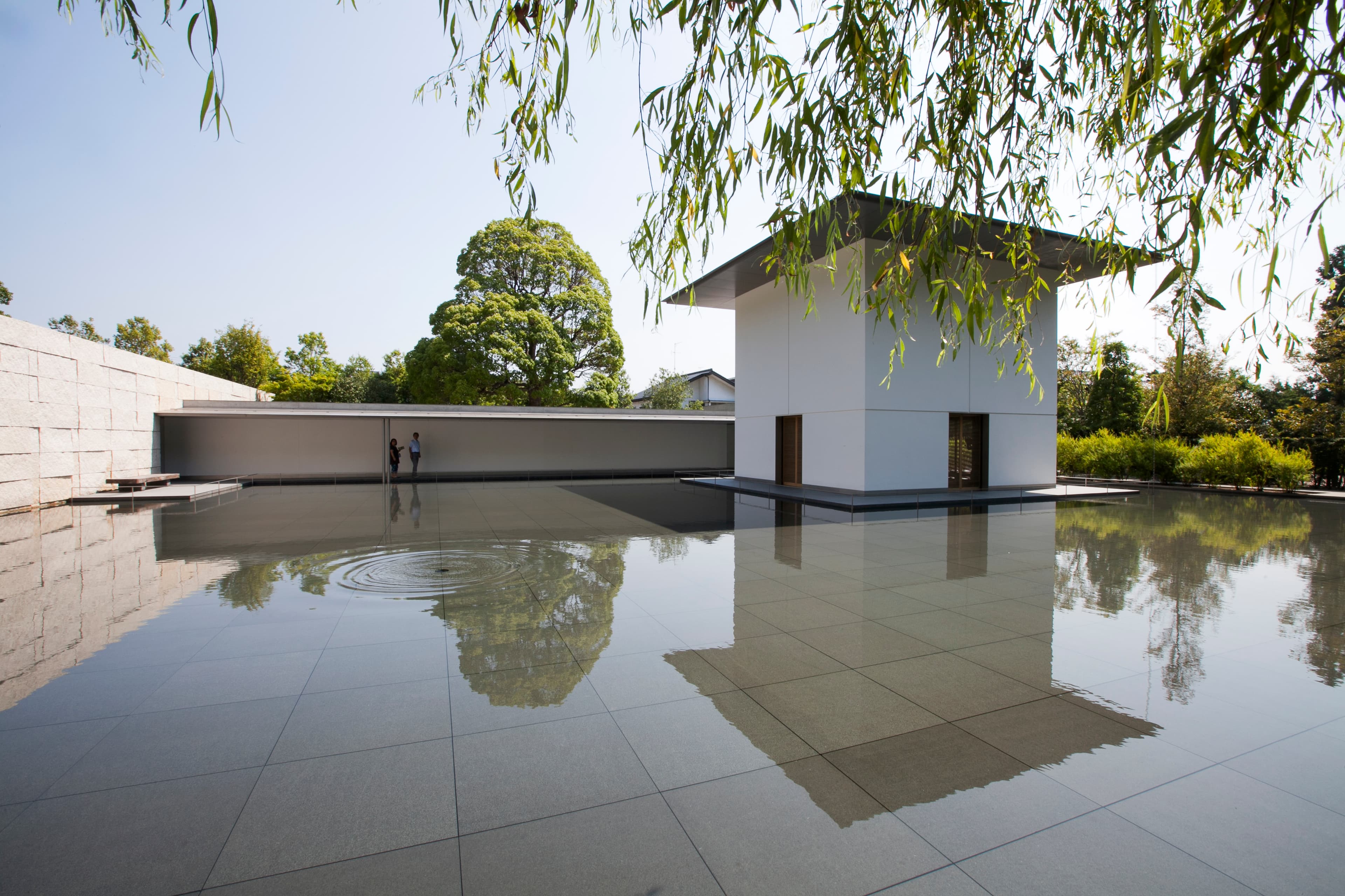 Contemplative Space pavilion floating in the Water Mirror Garden at the D.T. Suzuki Museum, Kanazawa