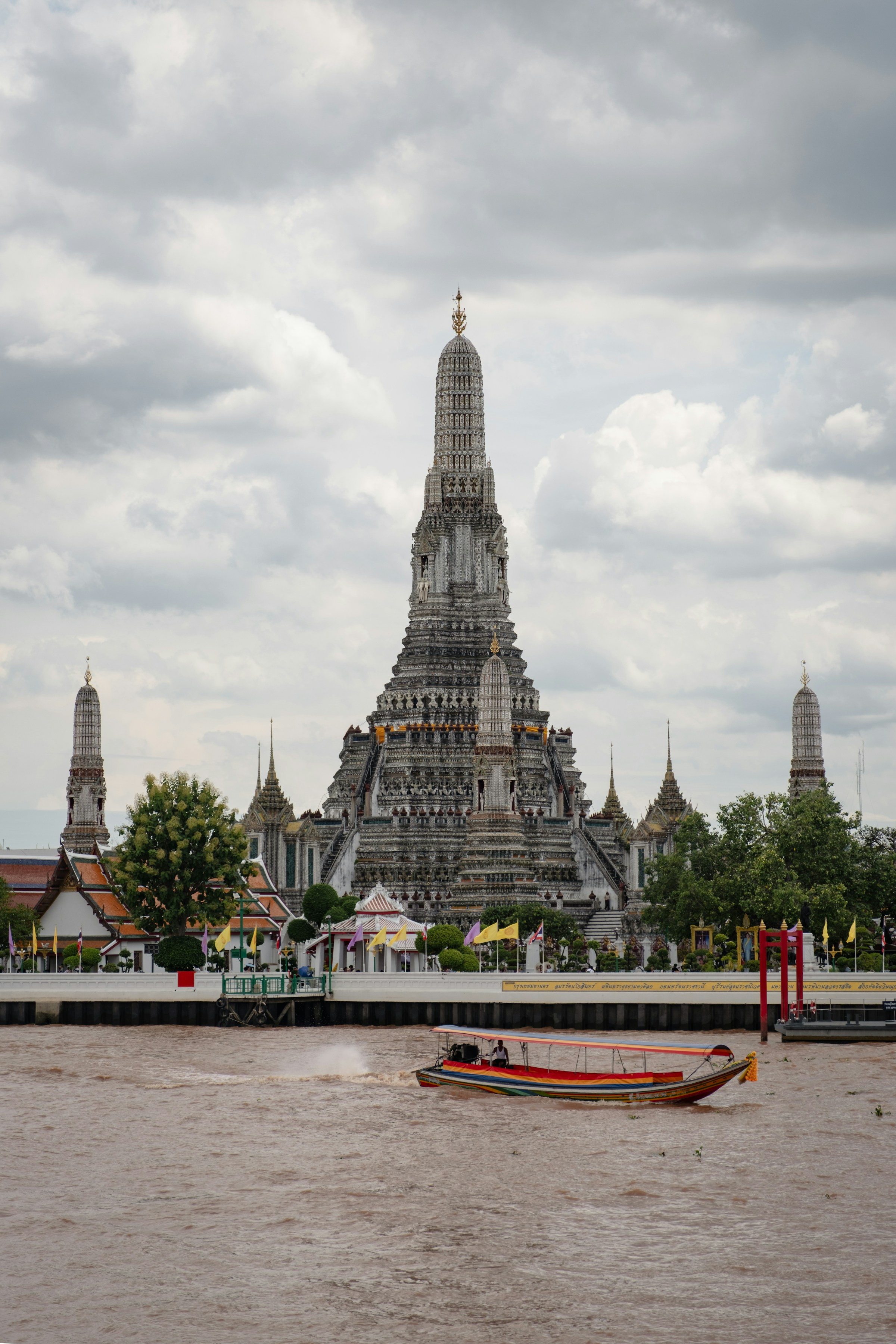 Wat Arun temple spire at dusk, Bangkok