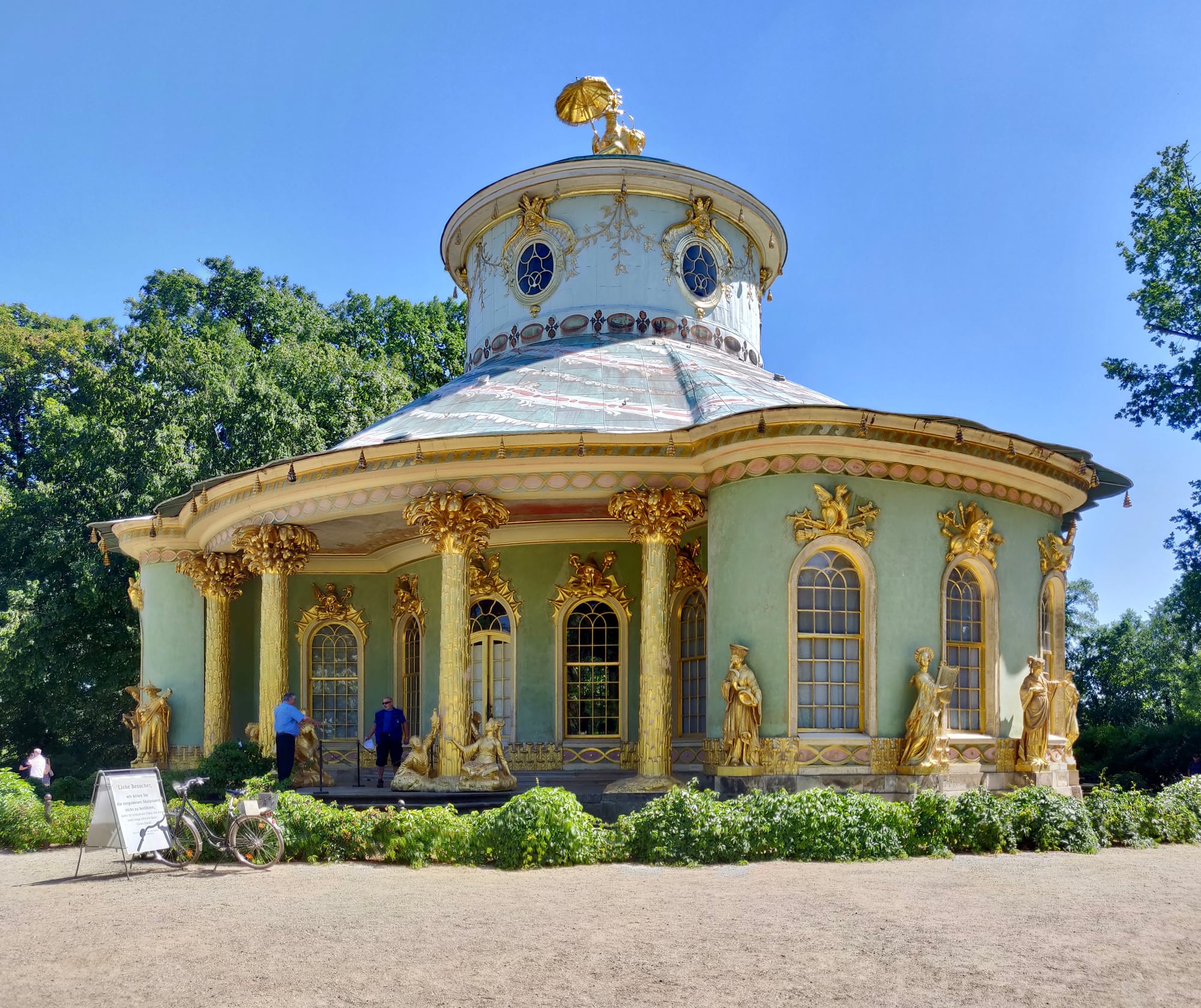 Gilded palm-column Chinese House pavilion in Sanssouci Park, Potsdam