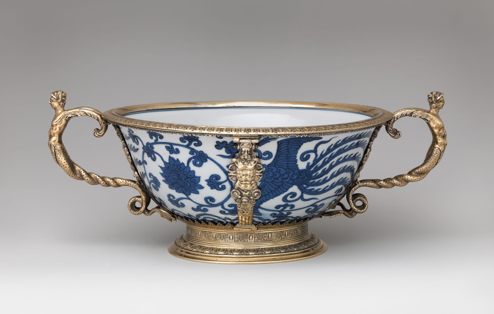 Chinese porcelain bowl with British silver-gilt mounts from Burghley House