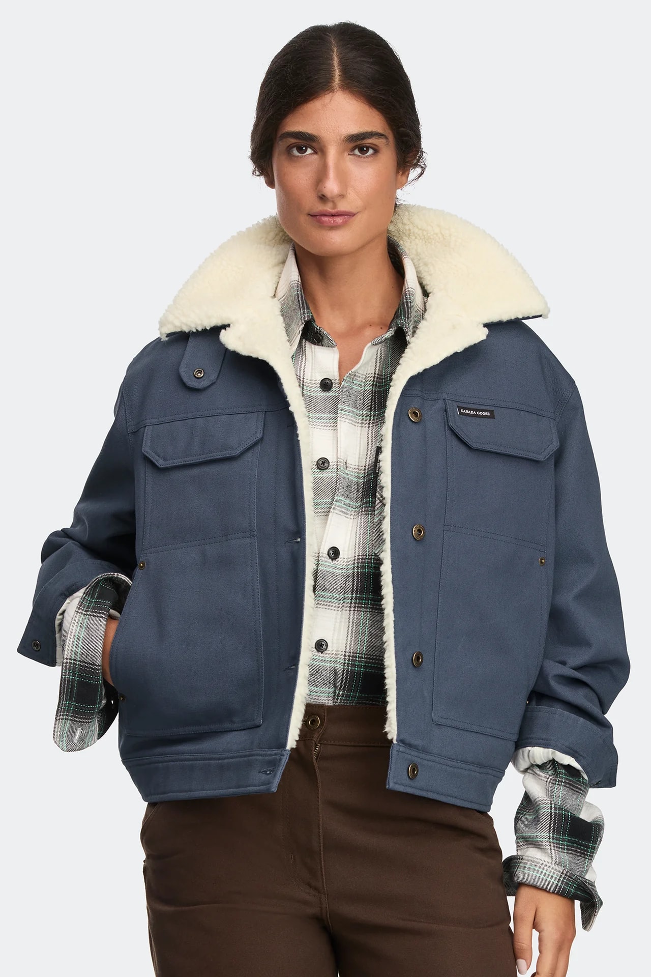 Women's Ash Lightweight Bomber in cool blue with a pale brushed-fleece collar