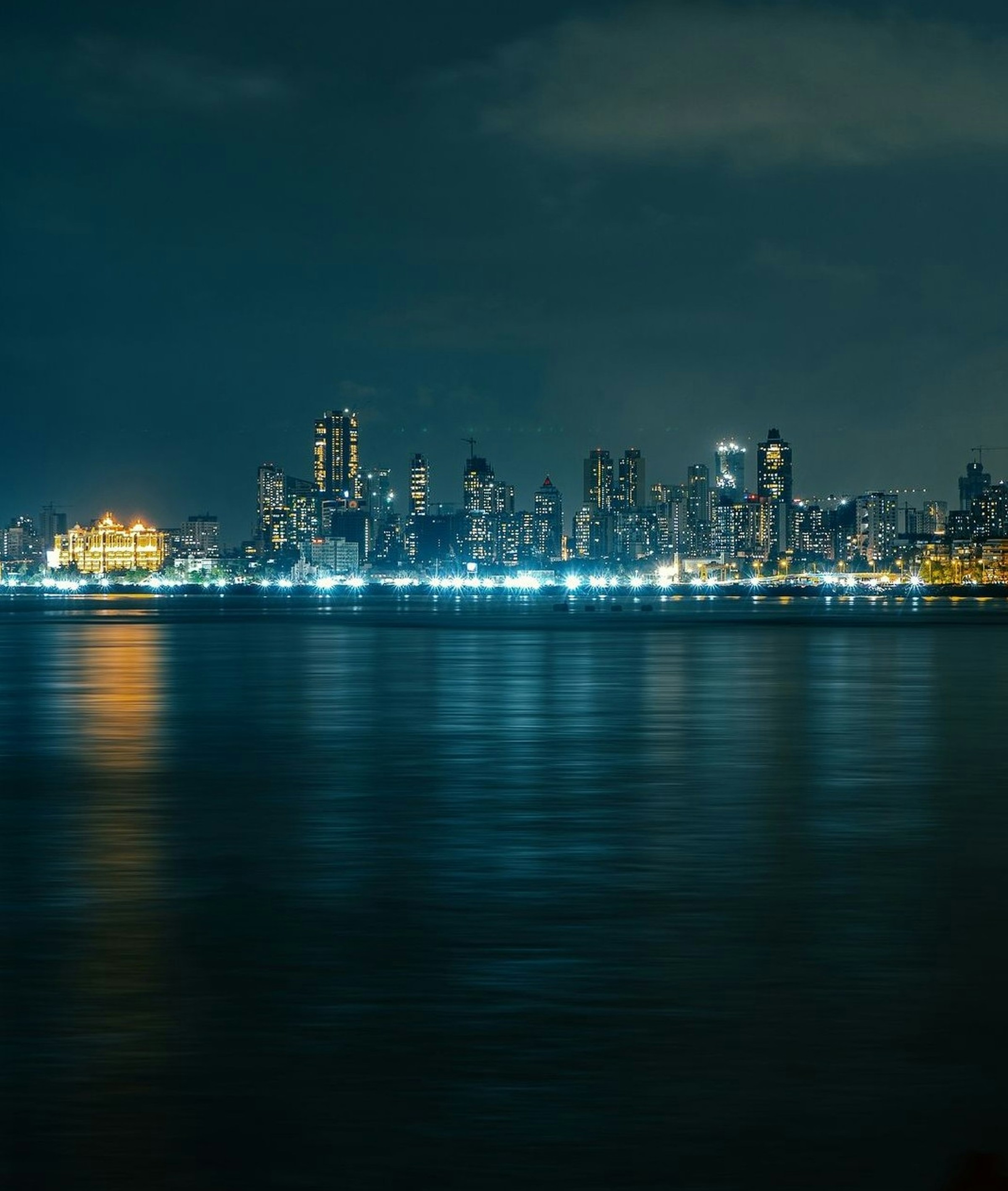 Mumbai coastline and city lights at night