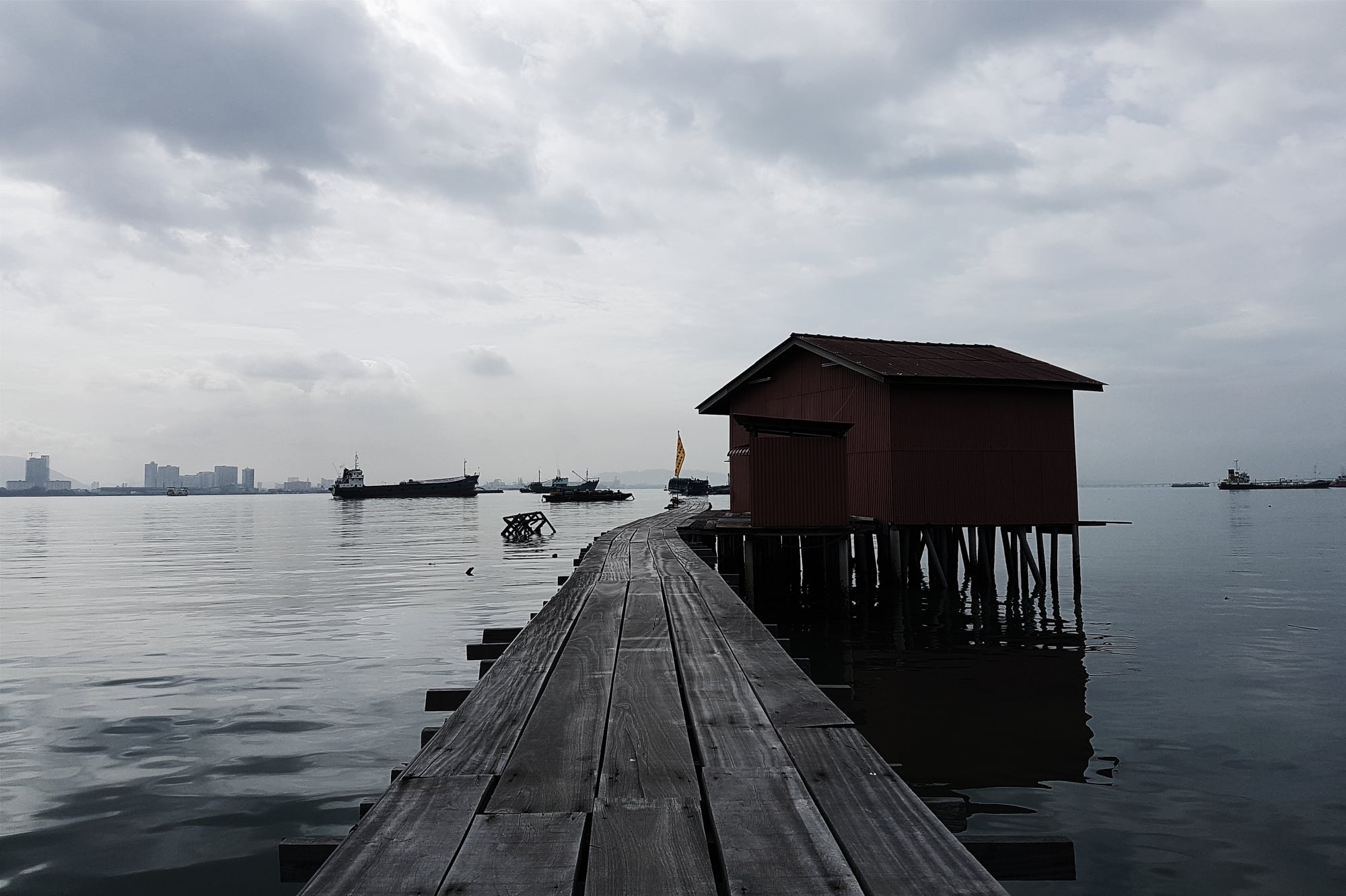 Stilt houses along a Clan Jetty boardwalk at Weld Quay, George Town