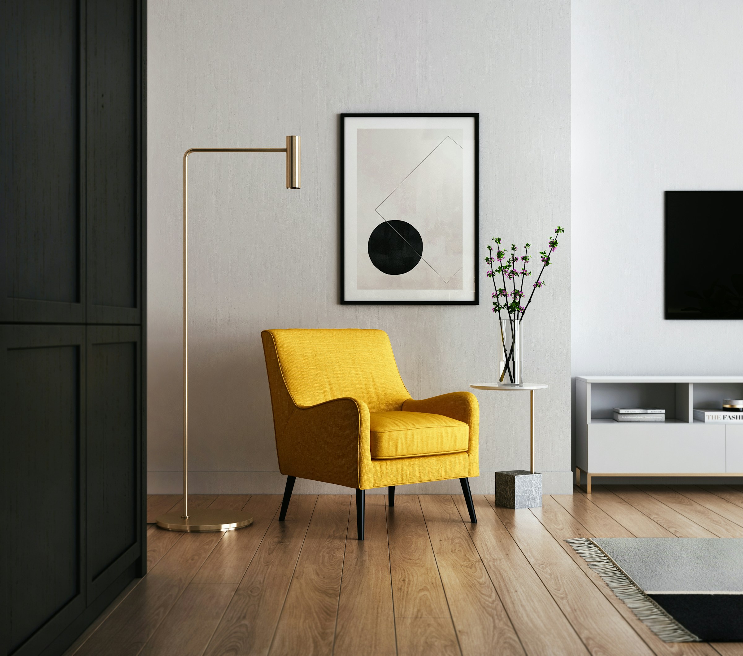 Empty minimalist room with single focal point