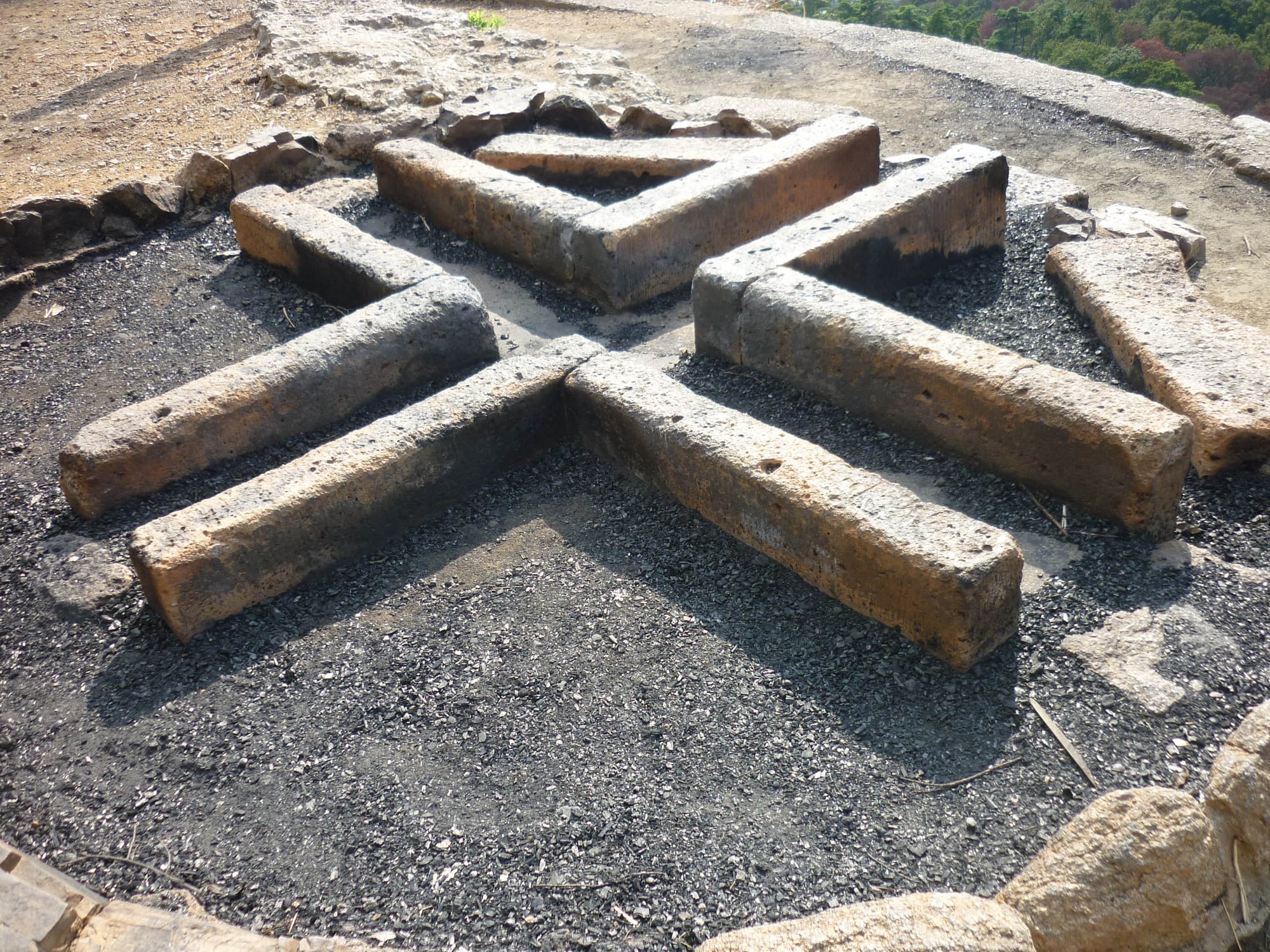The central fire bed on Mount Daimonji